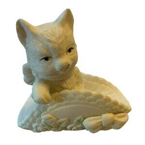 Vintage Brinns Ceramic Kitten Figurine In Hat With Bow Detail
